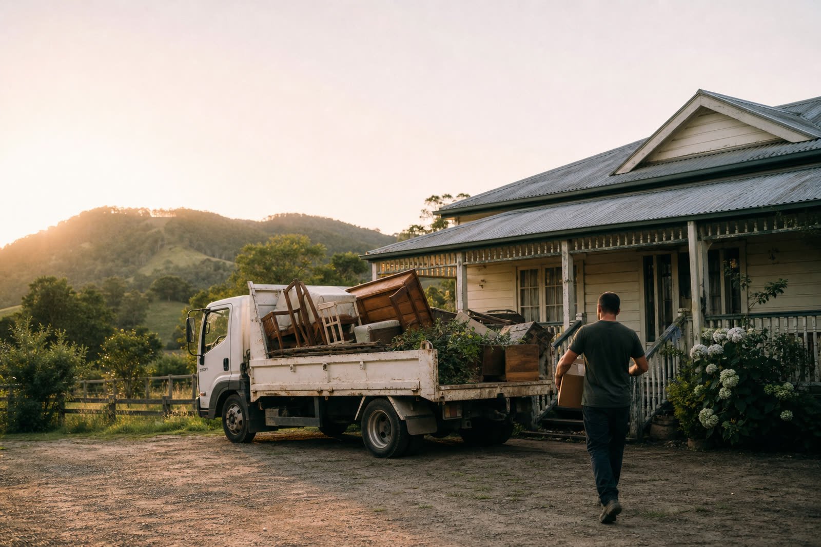 Loaded rubbish removal truck outside a Lismore home